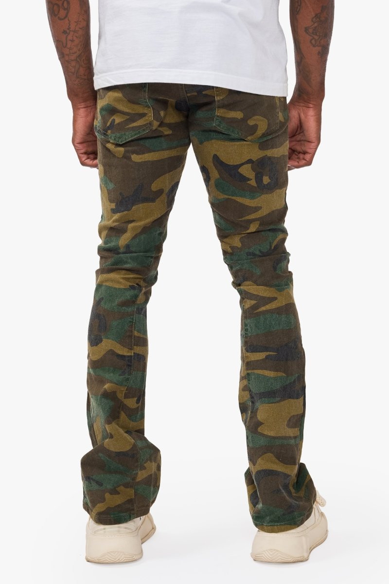 Hazard Foilage Green Stacked Jeans - Valabasas