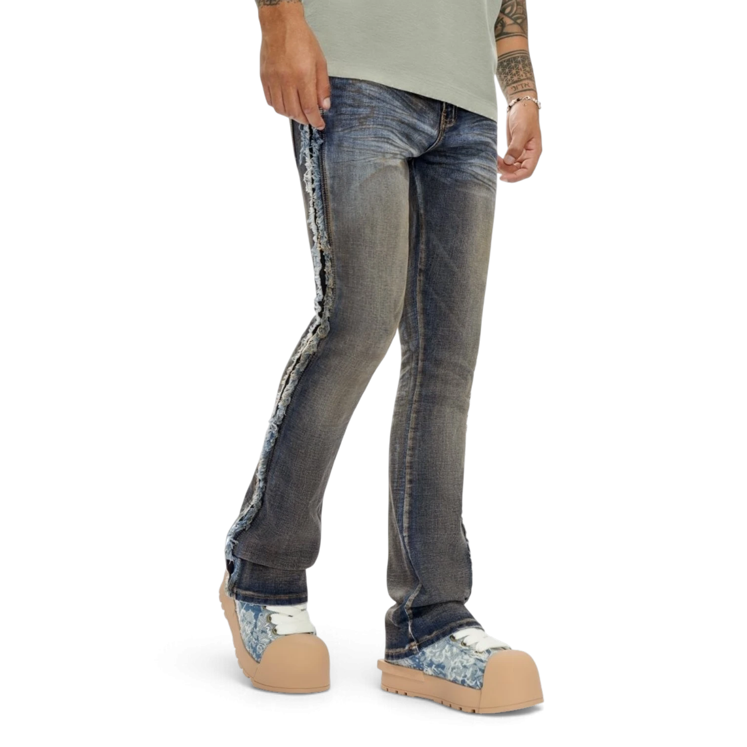 Valabasas Frayed Jeans - Stacked Slim Fit Blue Black