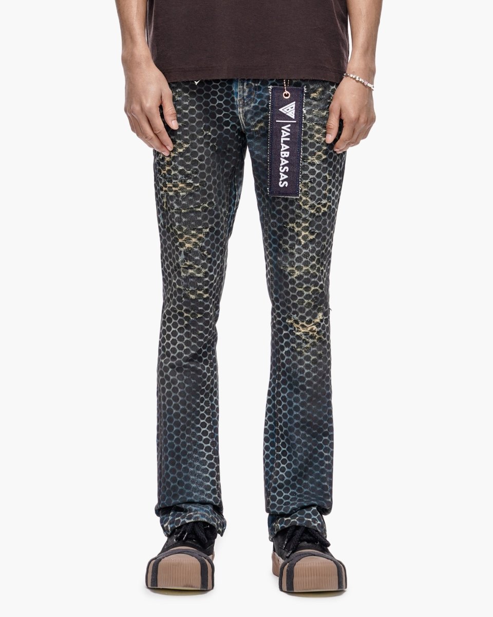 Hex Vintage Blue Black Stacked Jeans - Valabasas