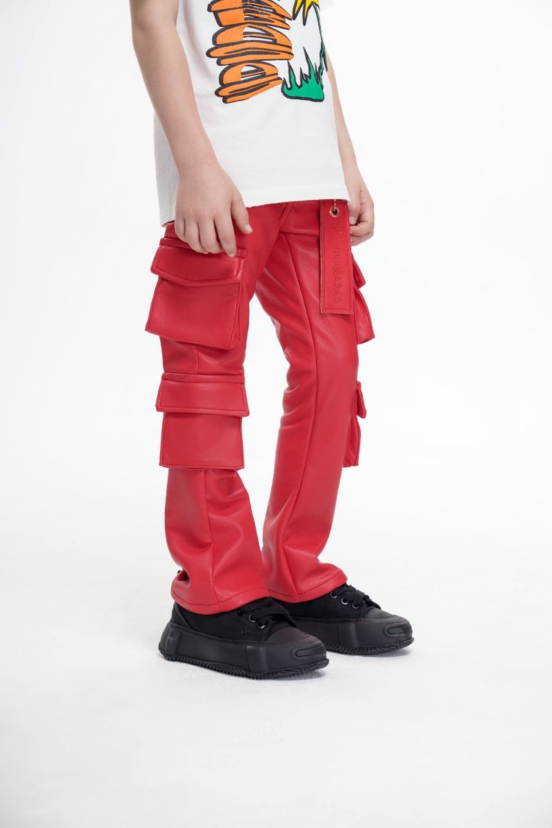 Kids Banjo Stacked Red Leather Pants - Valabasas
