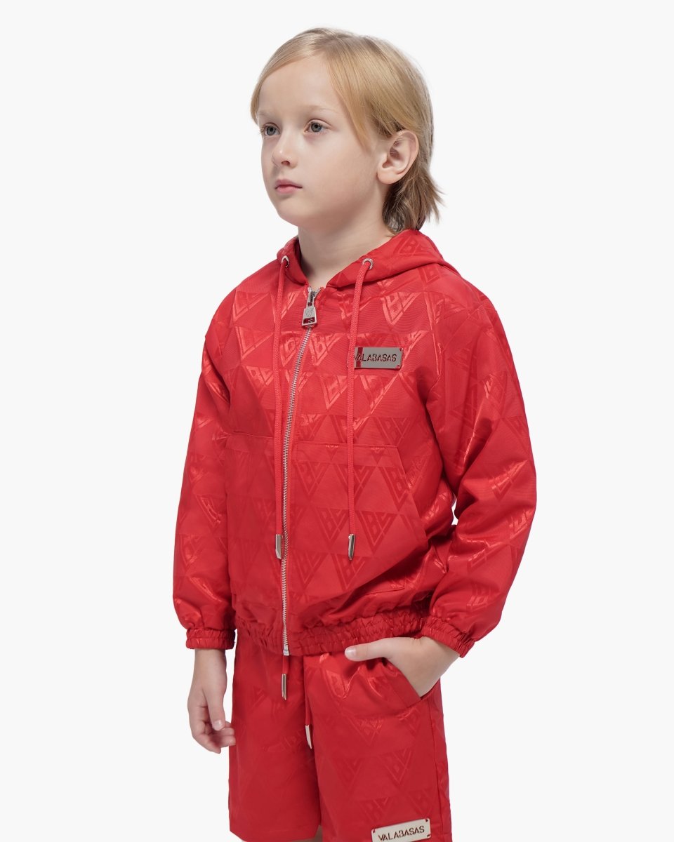 Kids Monogram 2.0 Red Windbreaker Jacket - Valabasas