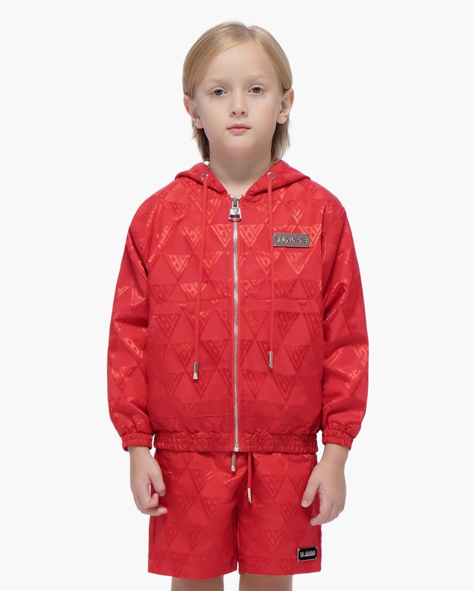 Kids Monogram 2.0 Red Windbreaker Jacket - Valabasas