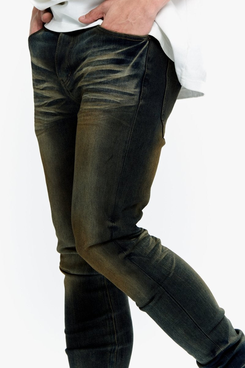 Mr.Flex Yellow Vintage Blue Wash Skinny Jeans - Valabasas