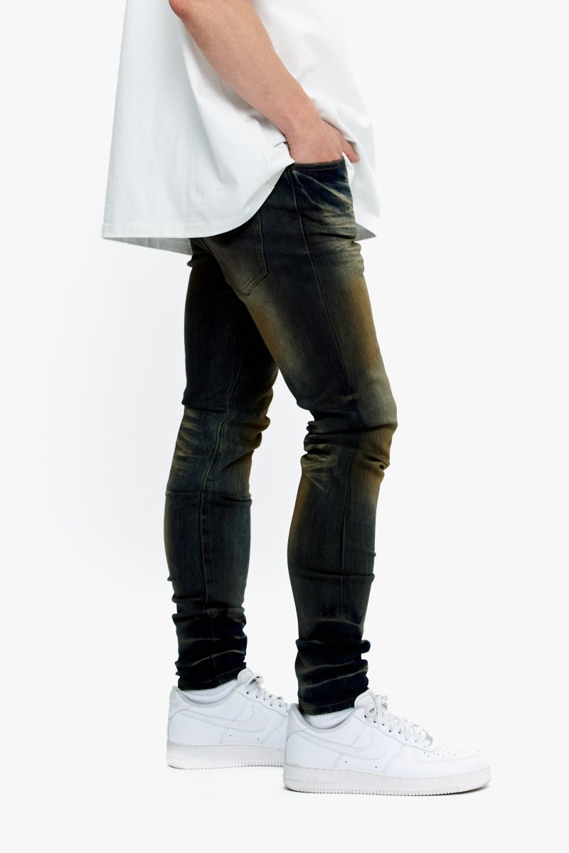 Mr.Flex Yellow Vintage Blue Wash Skinny Jeans - Valabasas