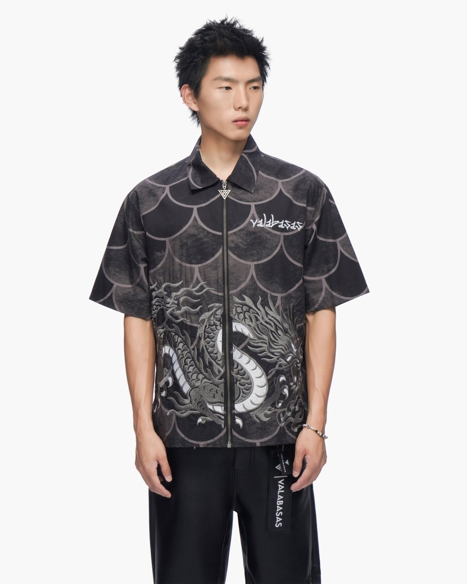 Ocean Scale Collar Zip-Up Black - Valabasas