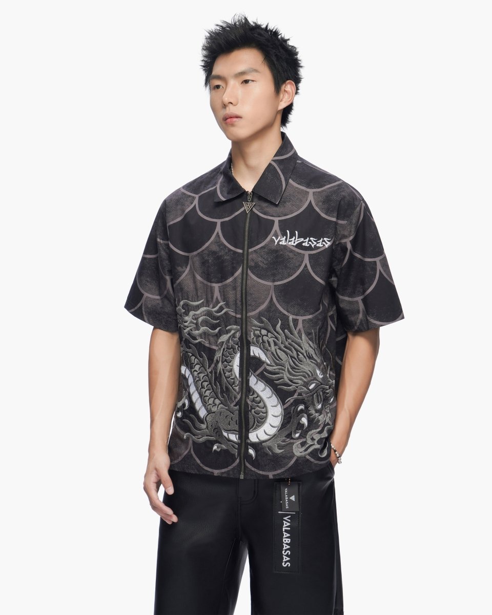 Ocean Scale Collar Zip-Up Black - Valabasas