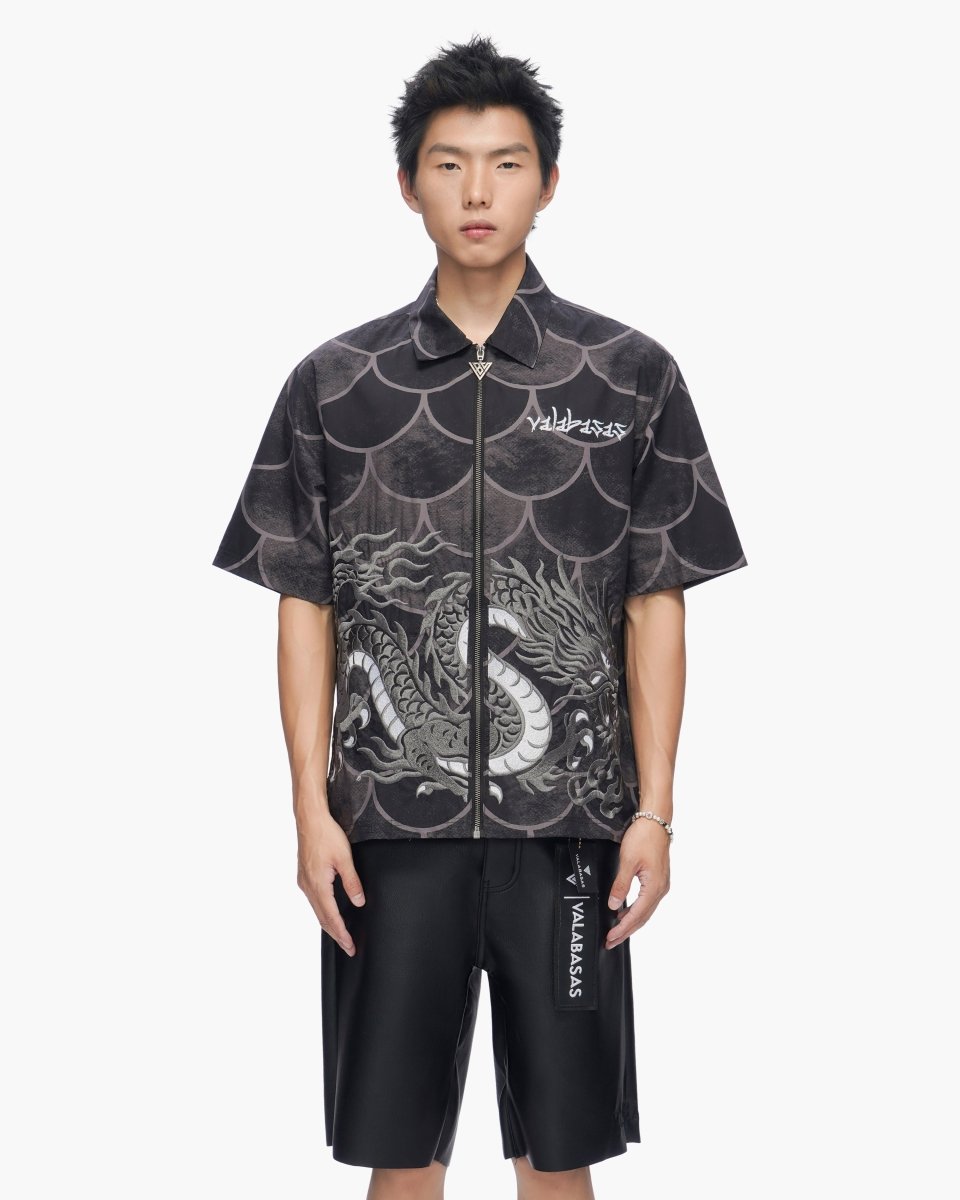 Ocean Scale Collar Zip-Up Black - Valabasas