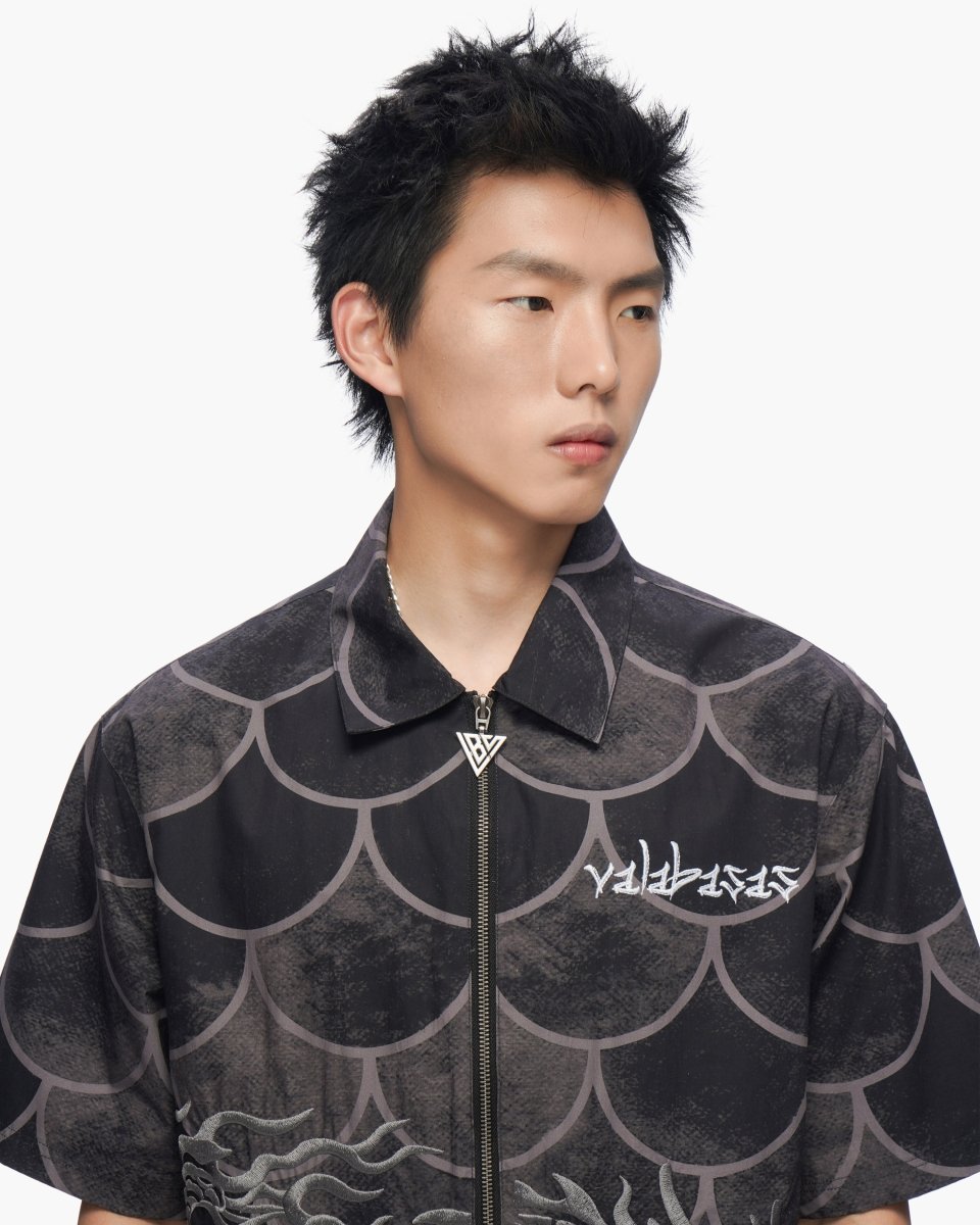 Ocean Scale Collar Zip-Up Black - Valabasas