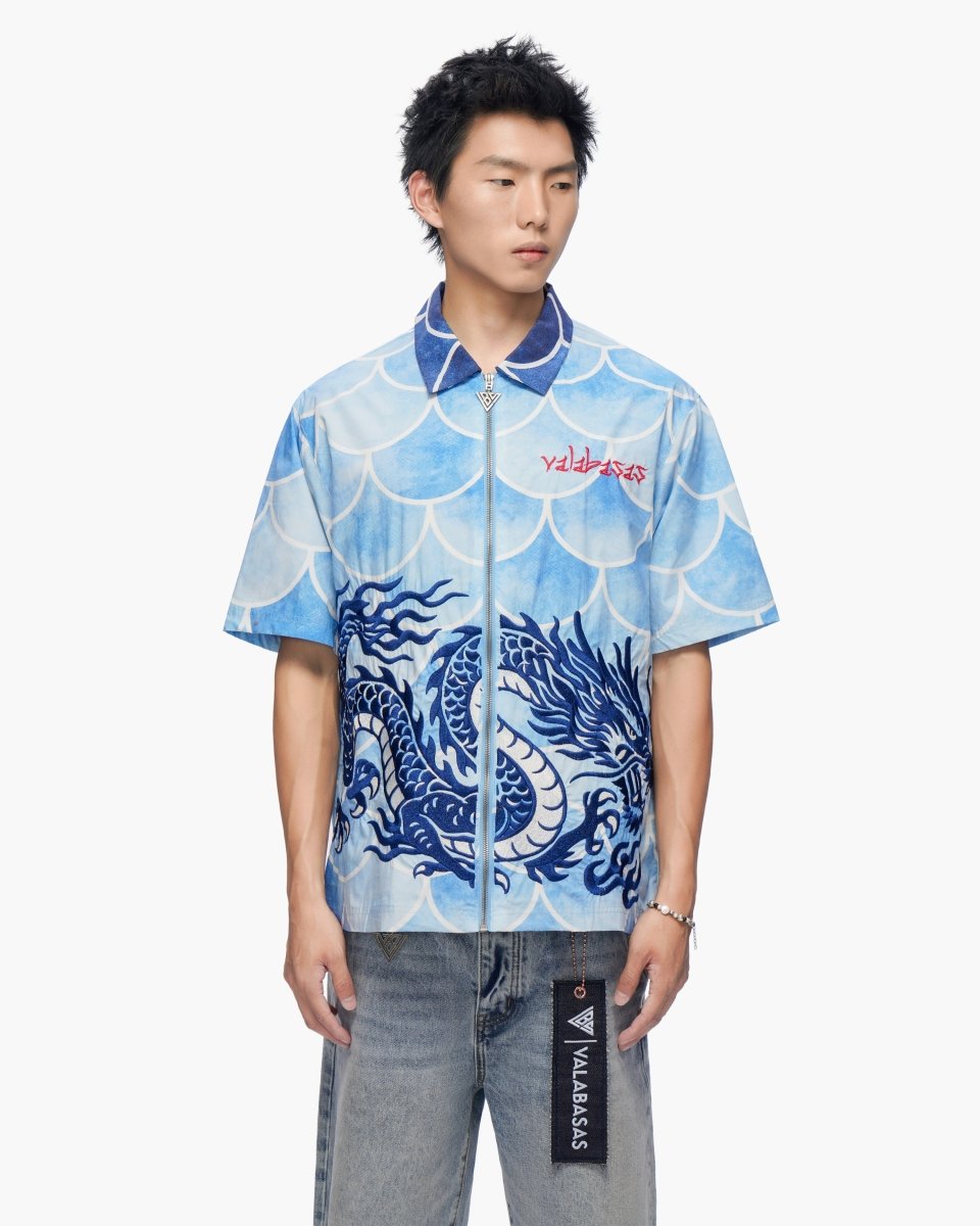 Ocean Scale Collar Zip-Up Blue - Valabasas