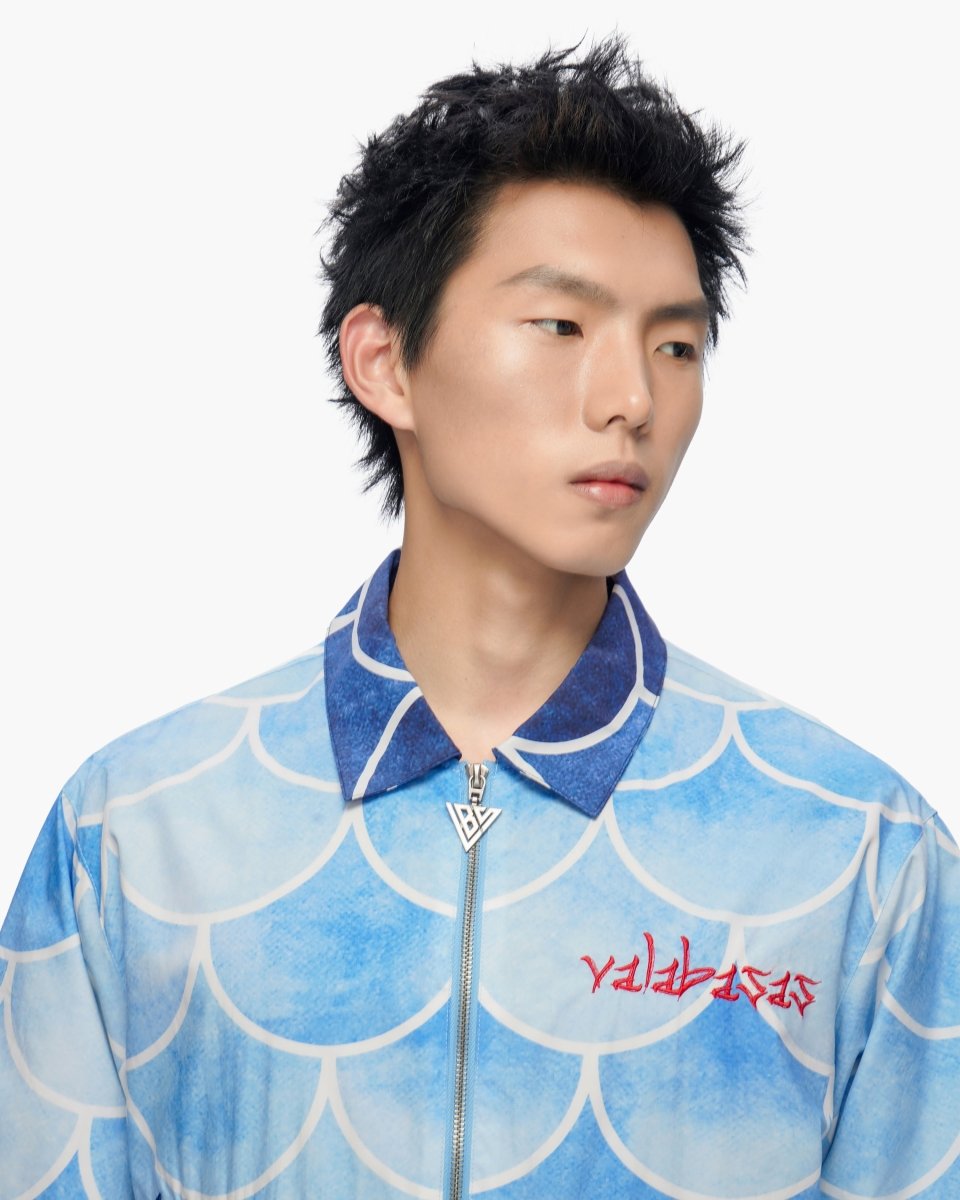Ocean Scale Collar Zip-Up Blue - Valabasas