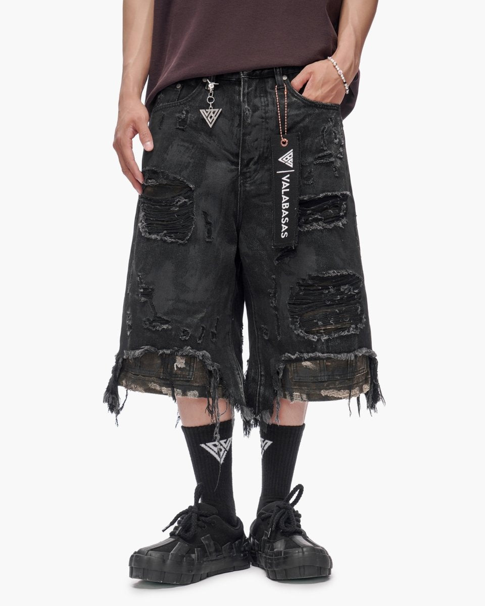 VALABASAS Plunder Jorts Black Wash front style full-length view