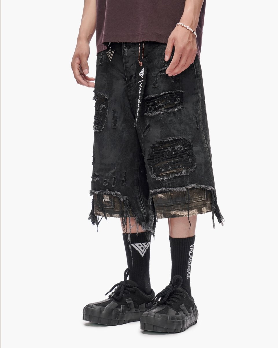 VALABASAS Plunder Jorts Black Wash front left full-length view