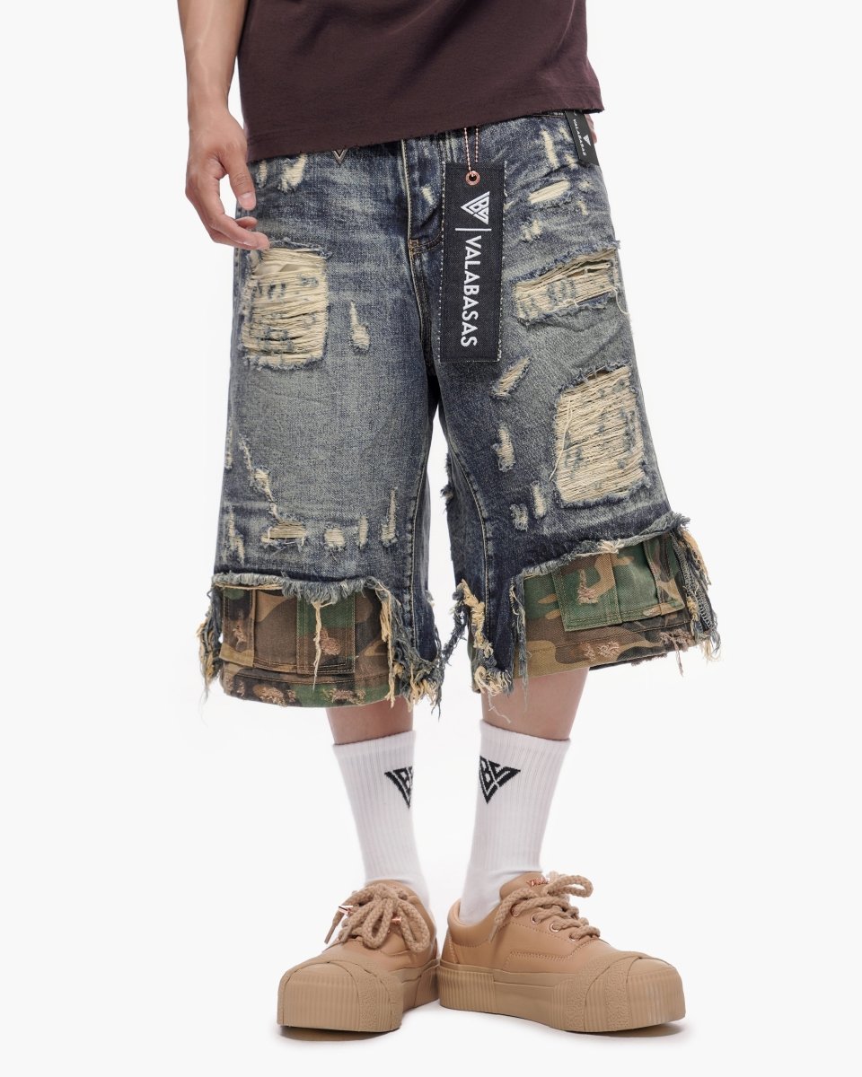 VALABASAS Plunder Jorts Dark Blue Wash front style full-length view