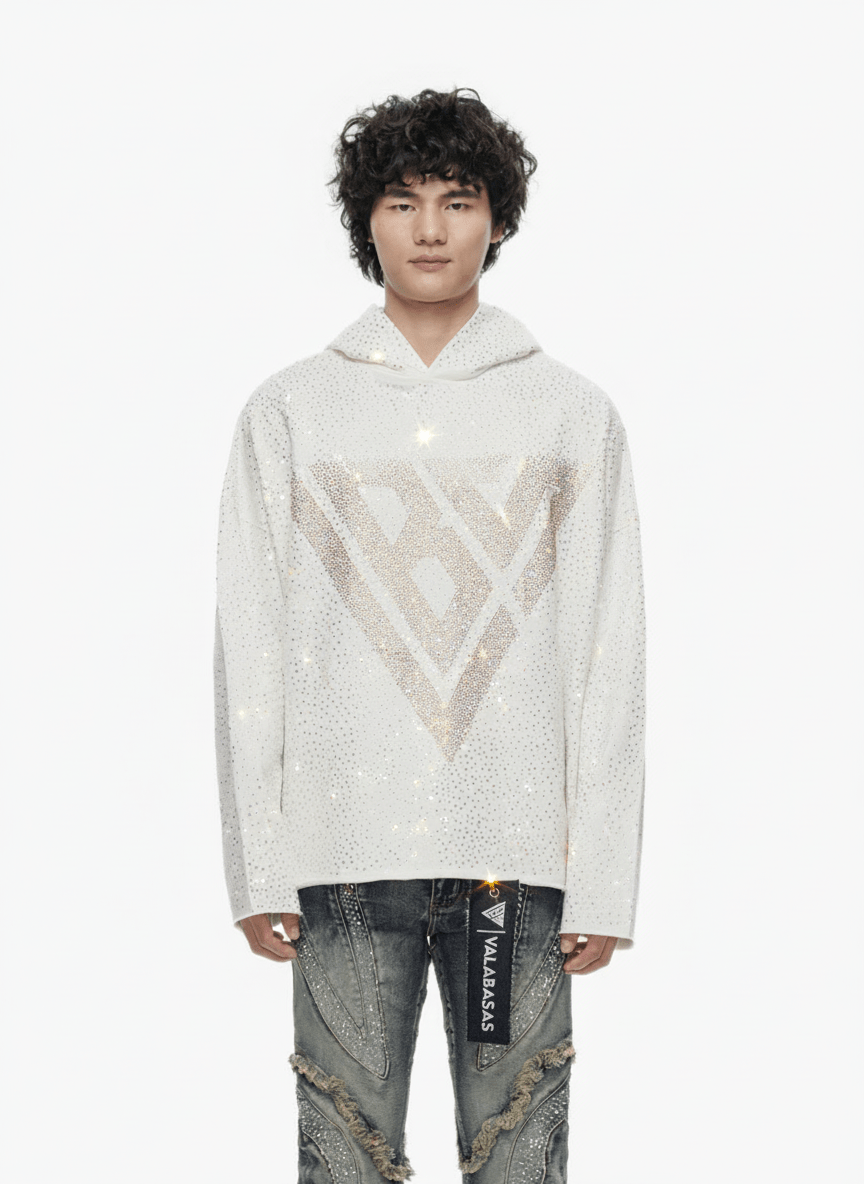 Poppin White Rhinestone Pullover - Valabasas