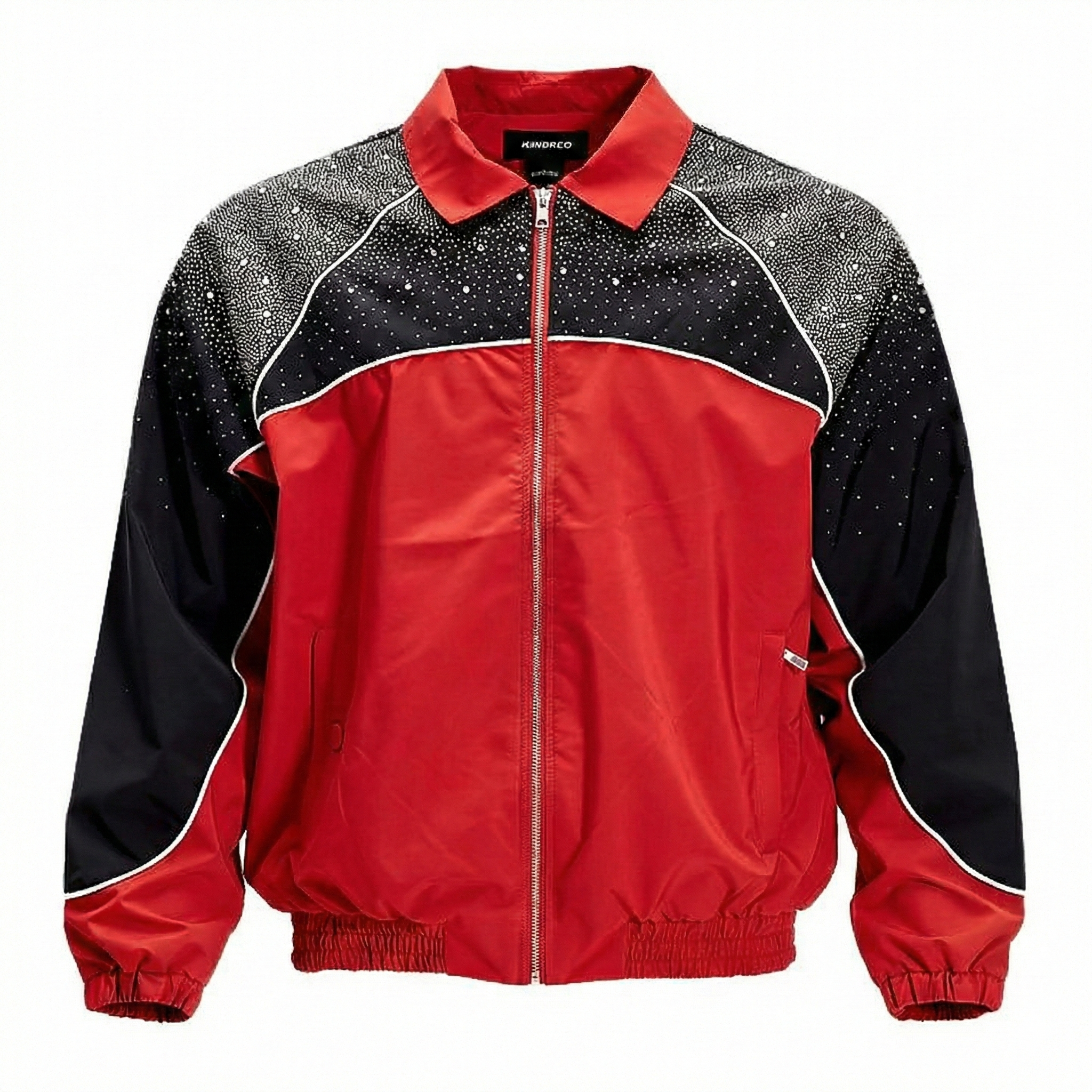Kindred Rhinestone Nylon Zip-Up Track Jacket - Patterned Shoulders