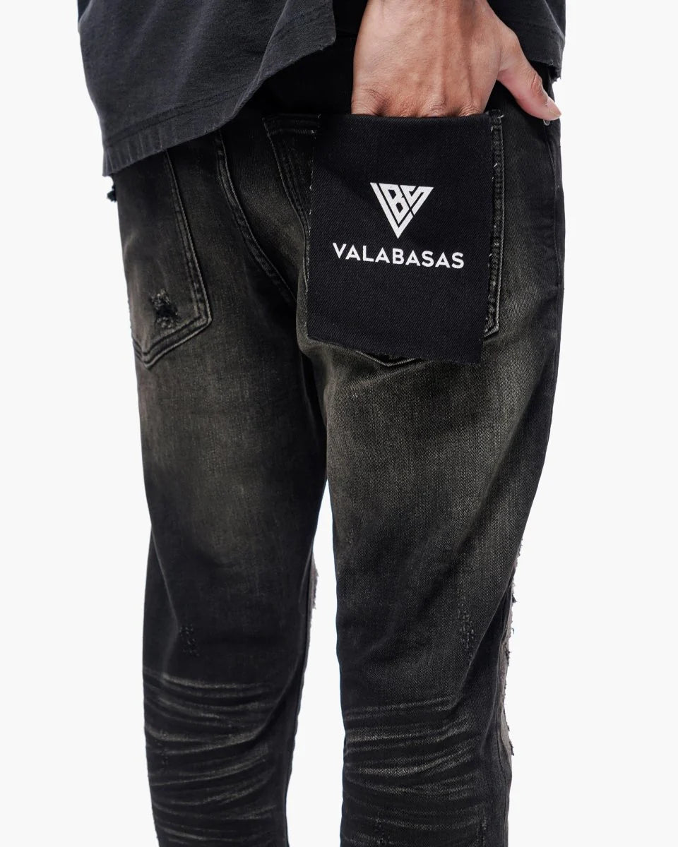 Valabasas Repair Black Wash Skinny Jeans - Distressed