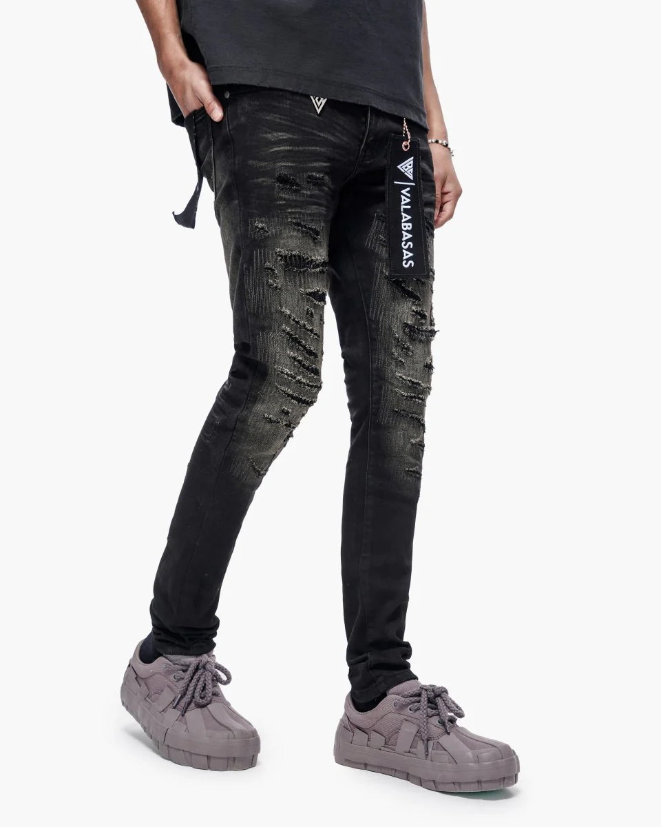 Valabasas Repair Black Wash Skinny Jeans - Distressed