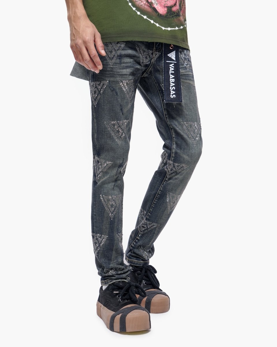 Scatter Skinny Dark Dirty Blue Jeans - Valabasas