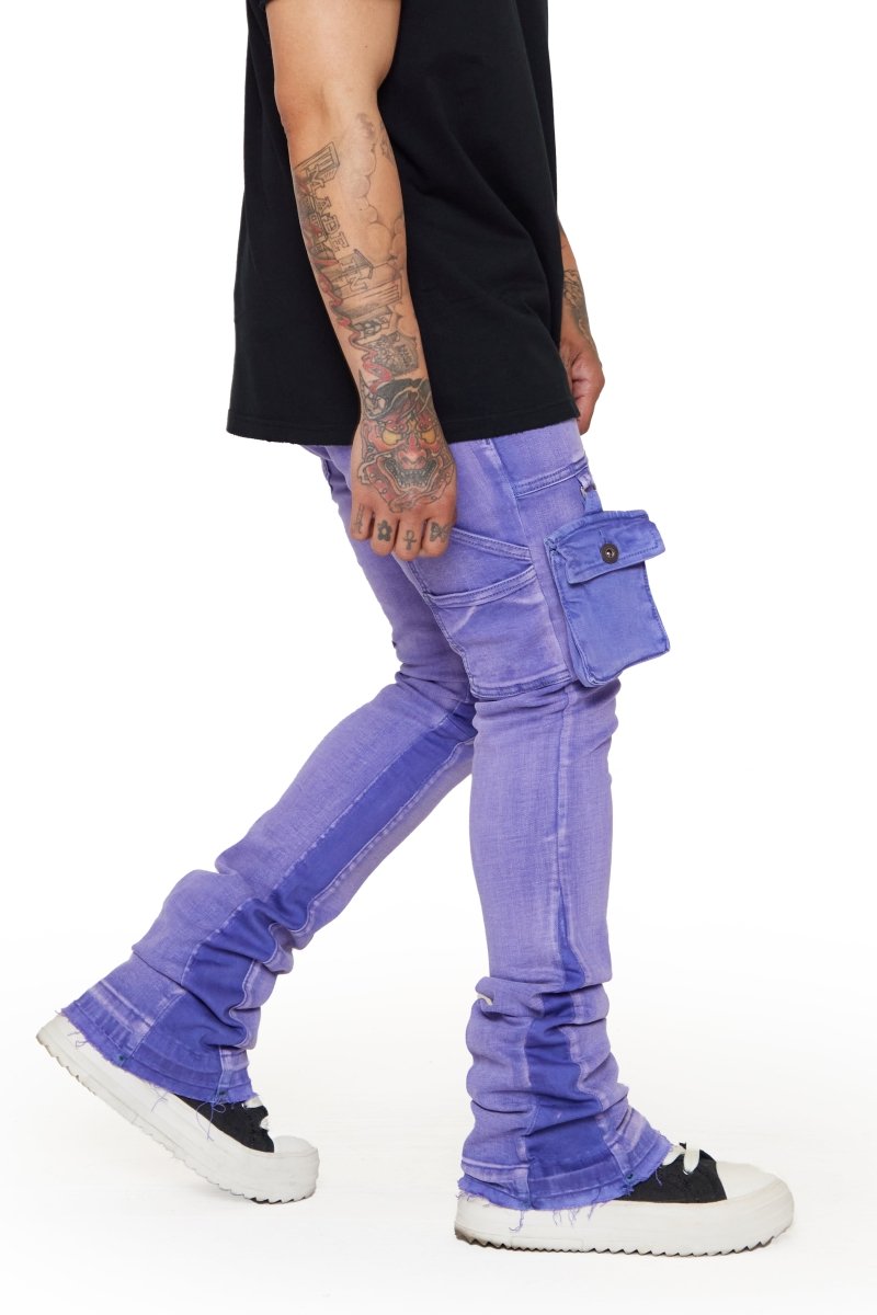 “SMOOTH” STACKED FLARE JEAN PURPLE-BLUE