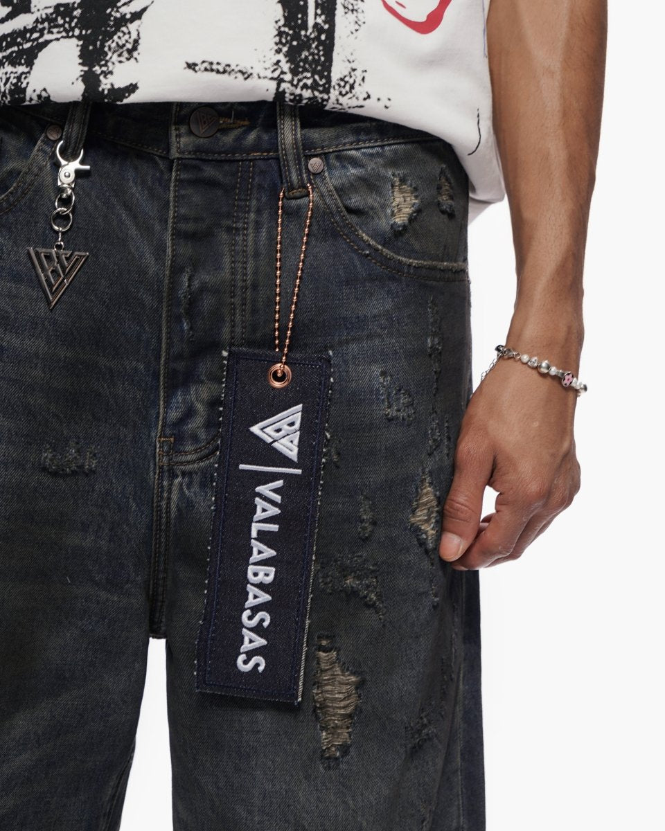 Snapped Dark Dirty Blue Jorts - Valabasas
