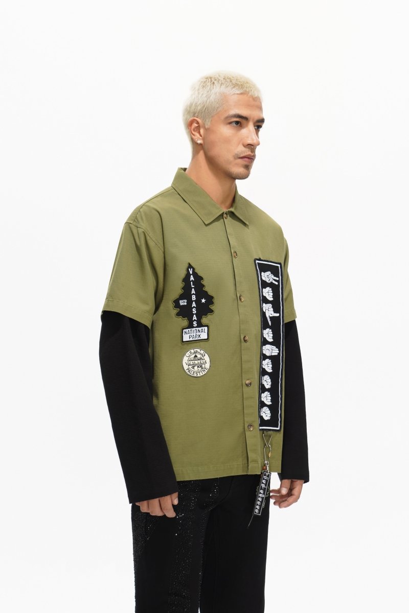 Summit Olive Layered Button Down - Valabasas