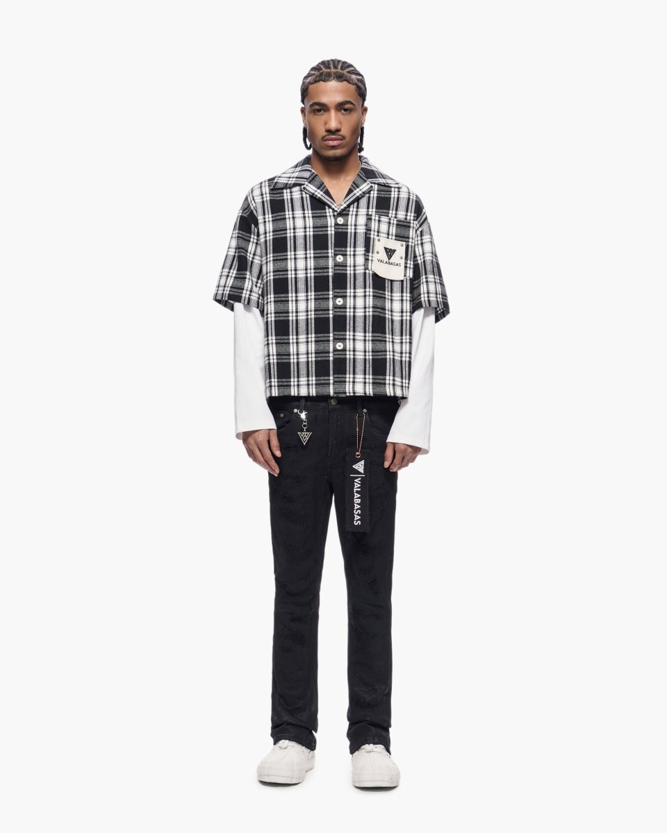 Trance Stacked Black Waxed Jeans - Valabasas