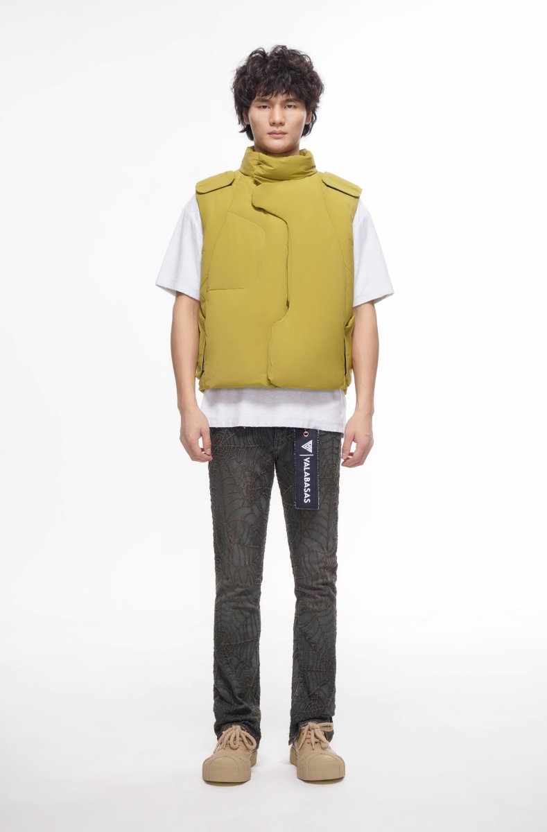 Tucked Mustard Green Puffer Vest - Valabasas