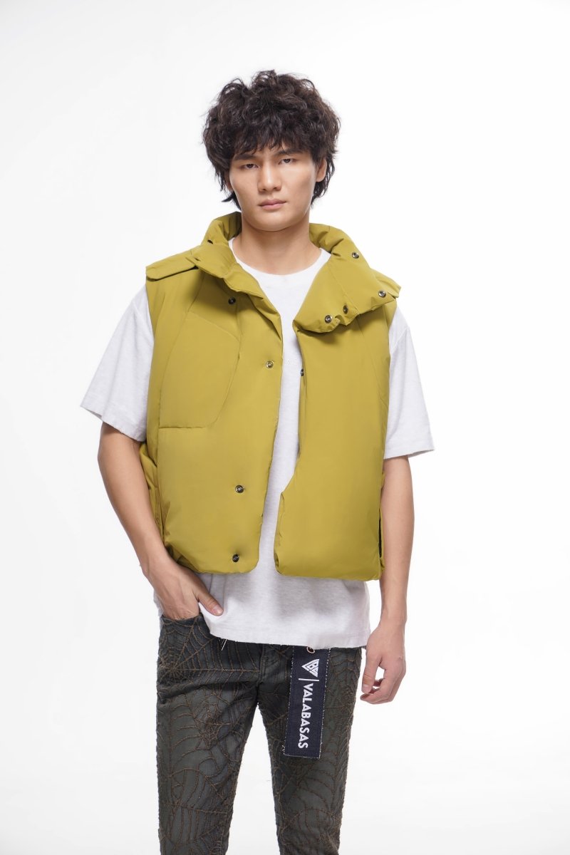 Tucked Mustard Green Puffer Vest - Valabasas