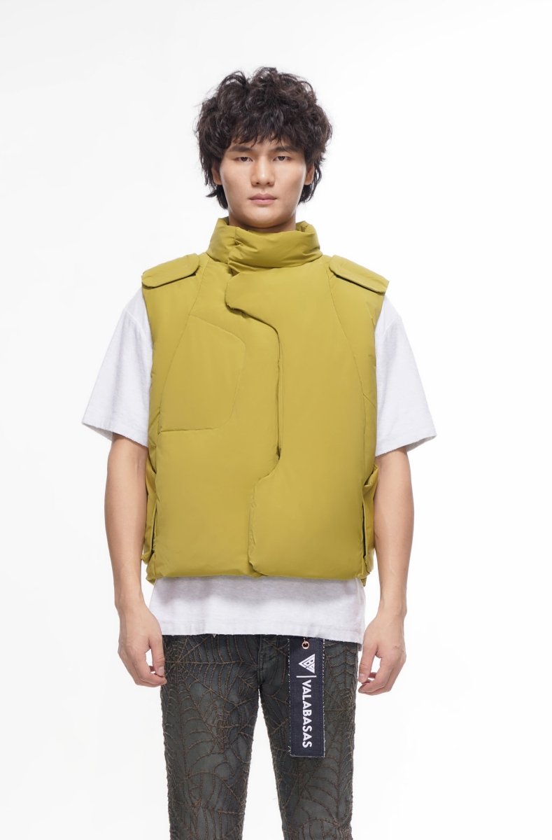 Tucked Mustard Green Puffer Vest - Valabasas