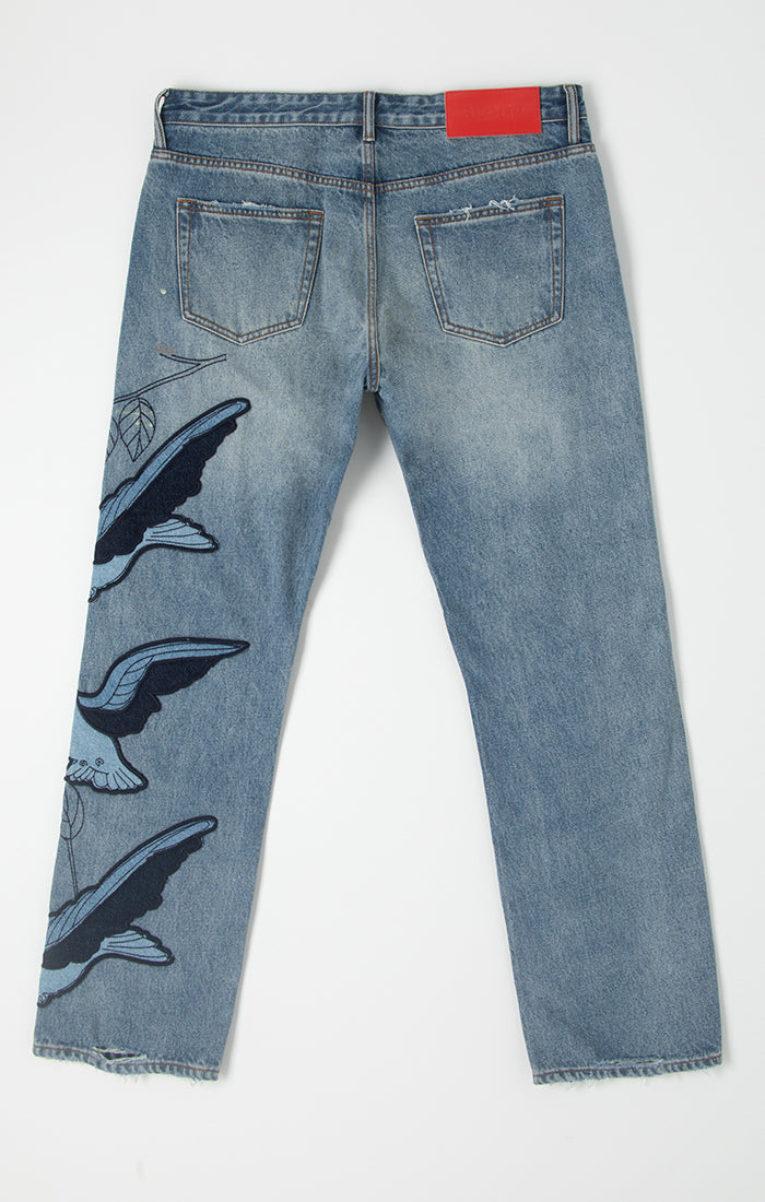 Bldg4 Flock Jeans with Bird Embroidery