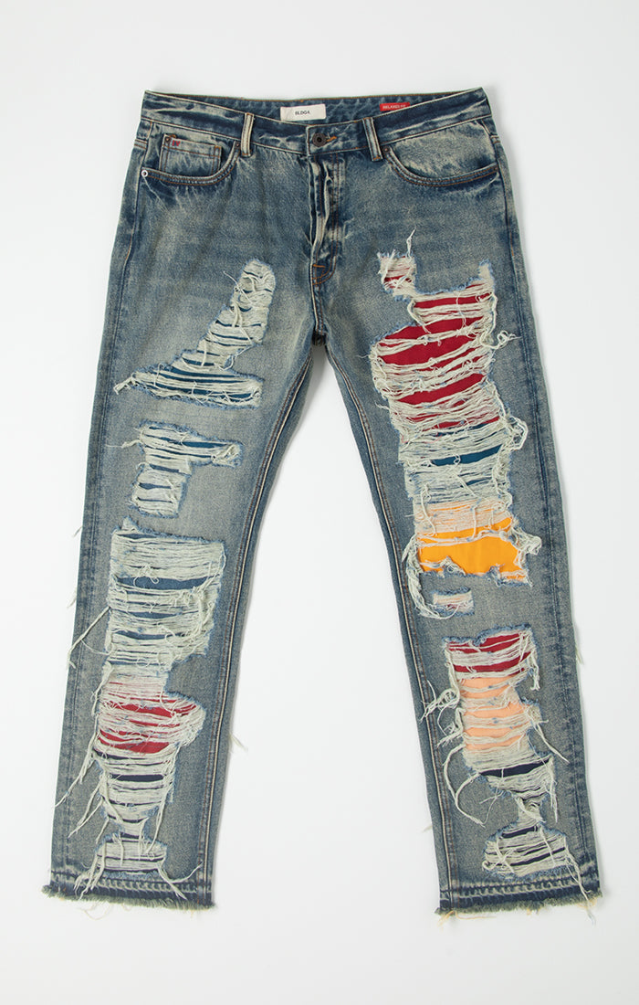 Bldg4 Shredder Distressed Patched Jeans