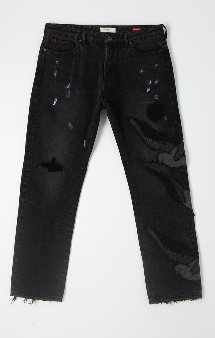 Bldg Burn Black Bird-Embroidered Jeans