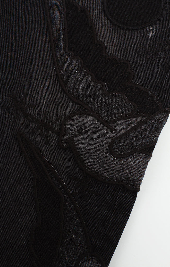 Bldg Burn Black Bird-Embroidered Jeans