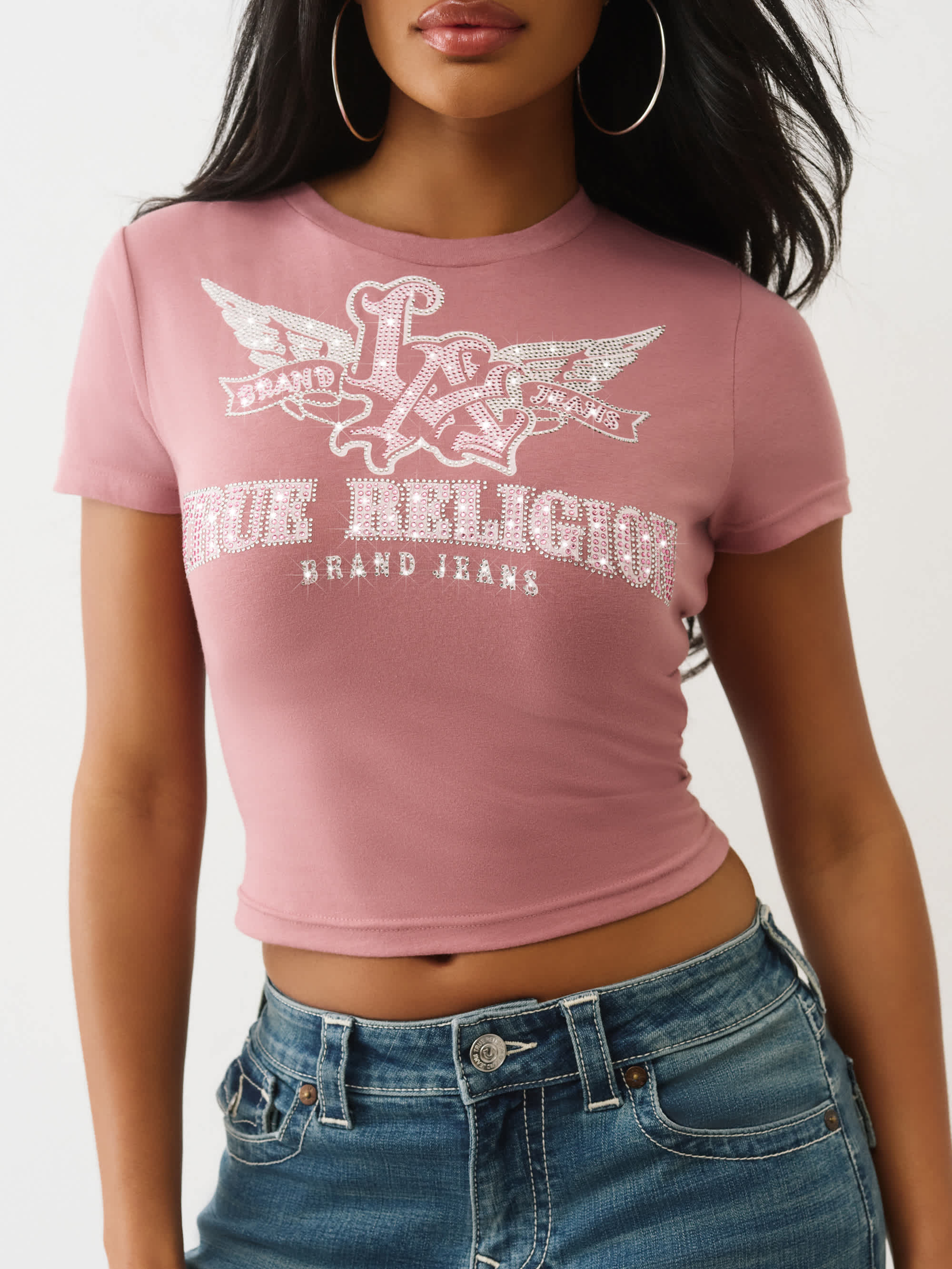 True Religion Wing Crystal Baby Tee - Graphic Print