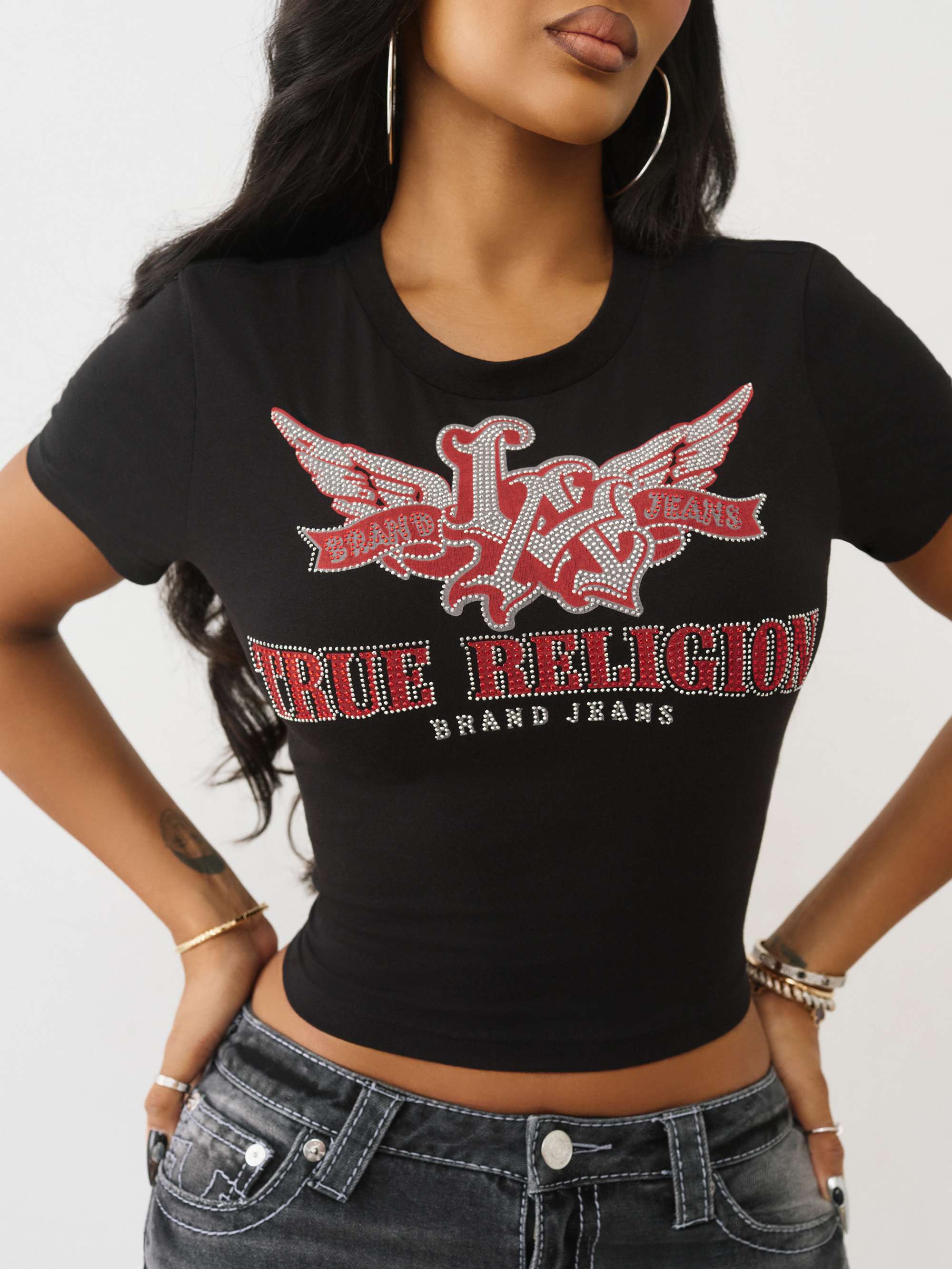 True Religion Wing Crystal Baby Tee - Graphic Print