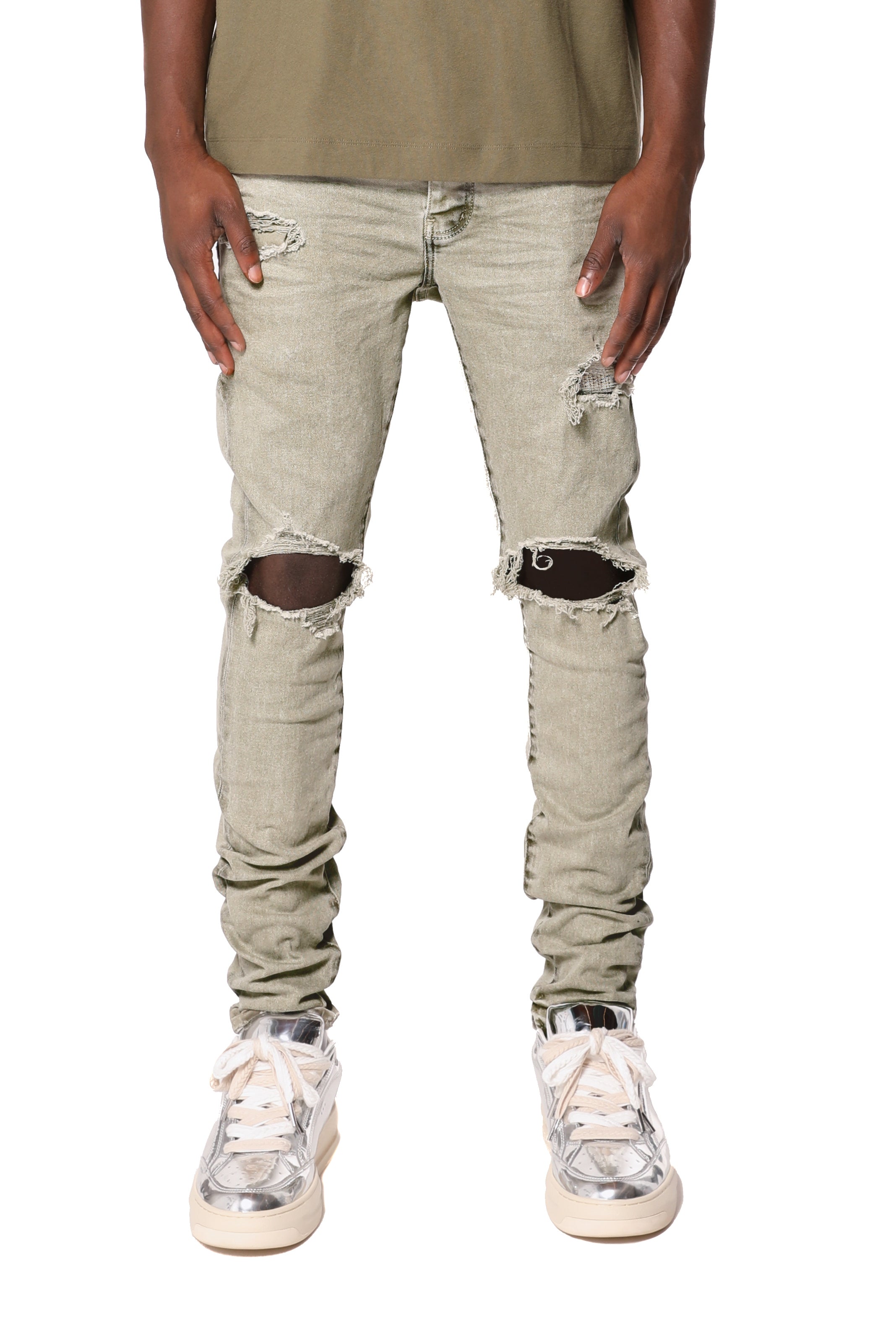 PURPLE BRAND Skinny Coated Seam Jeans – Green
