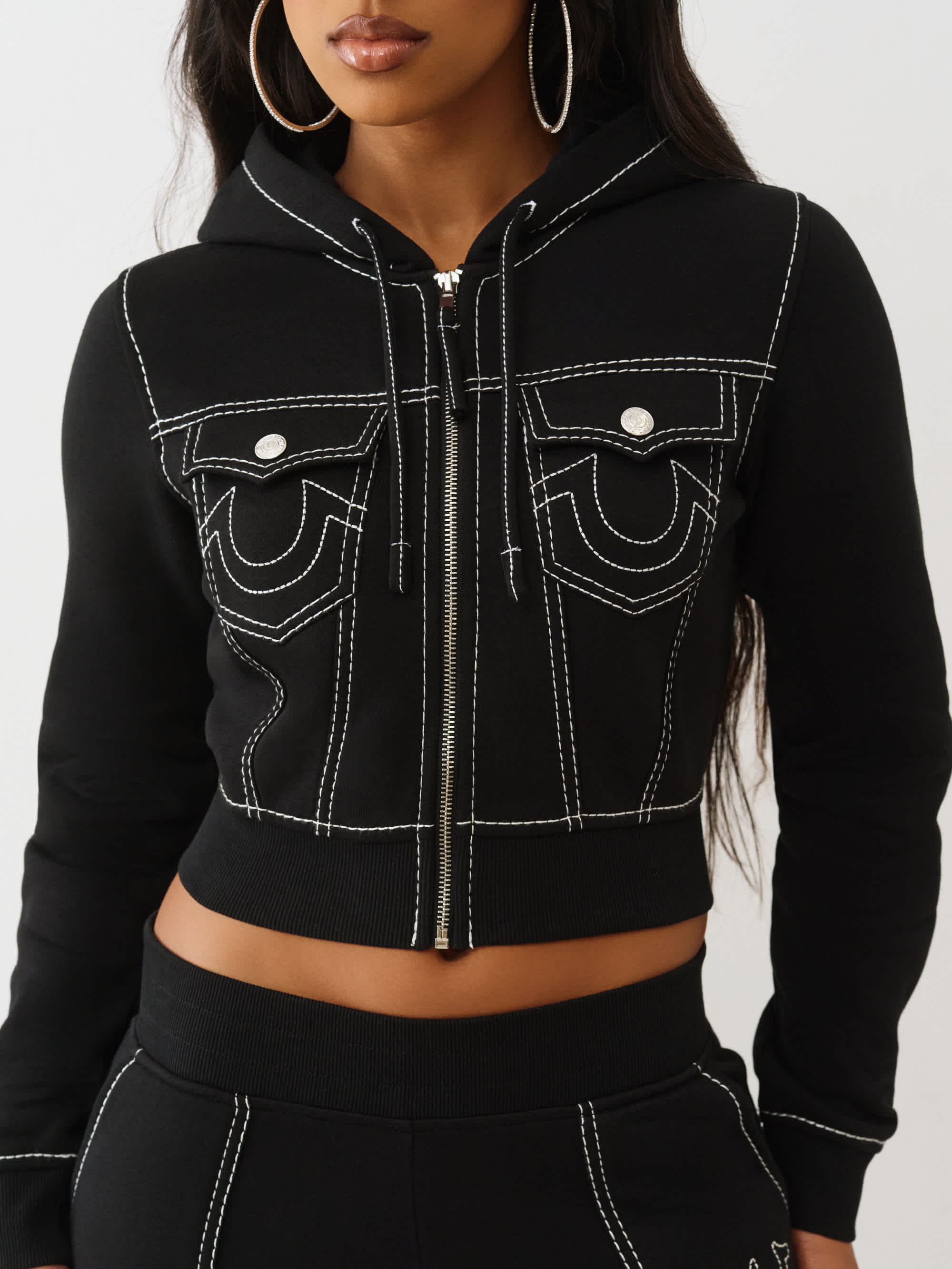 True Religion Big T Shrunken Zip Hoodie - Women
