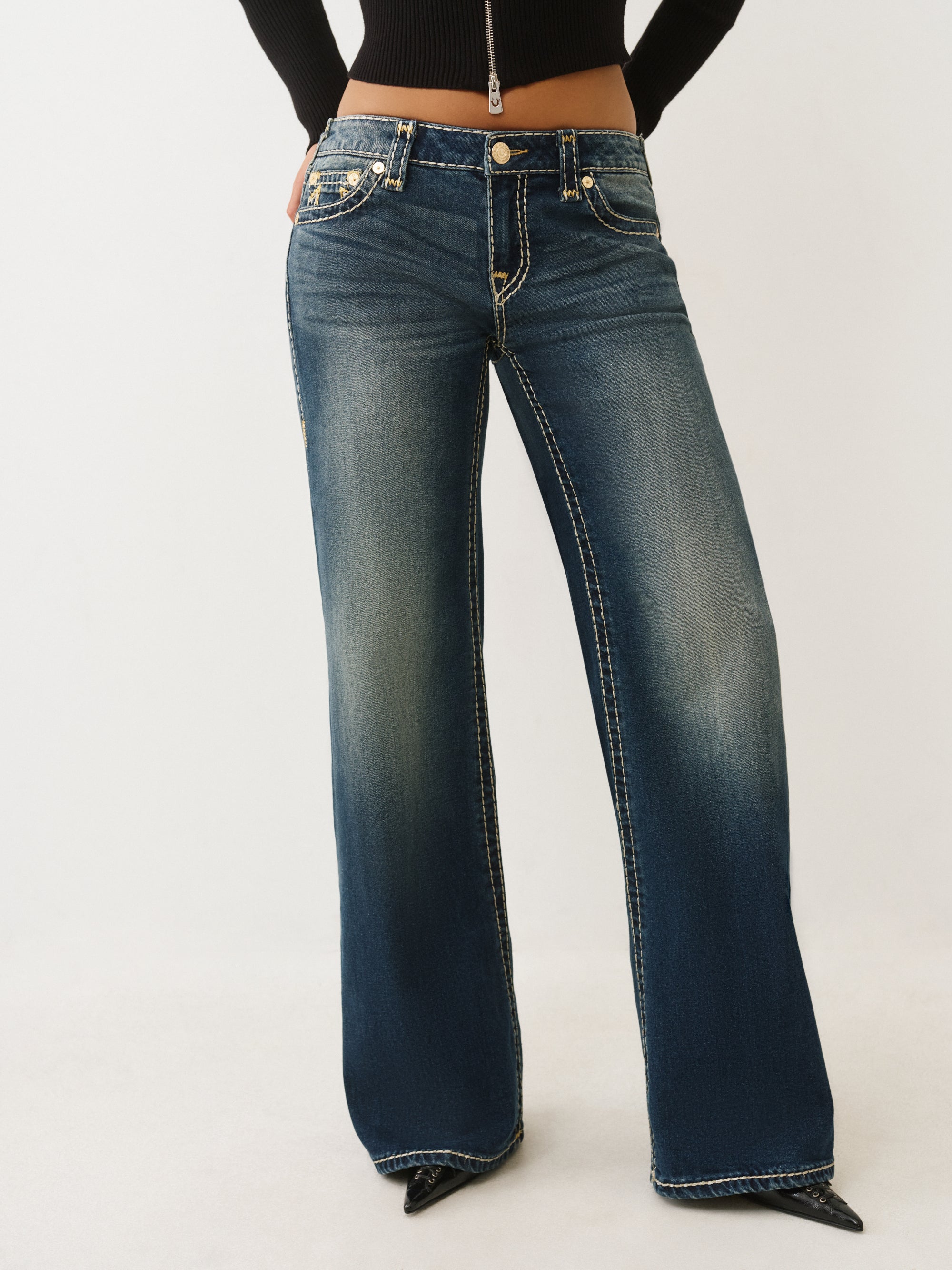 True Religion Bobbi Low Rise Lurex Super T Baggy Women's Jean - Dark Wash