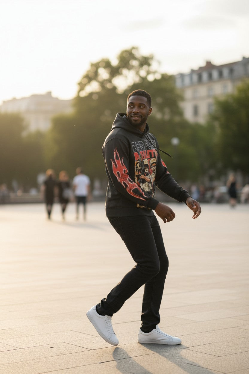 Red Poppy Hoodie for Men - Black