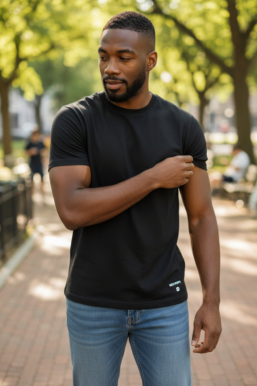 Red Poppy Basic Black T-Shirt - Comfort Fit
