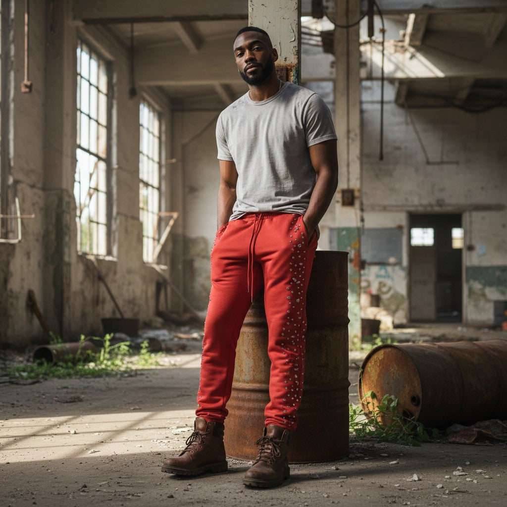 Red Poppy Sweatpants - Vibrant Red Color