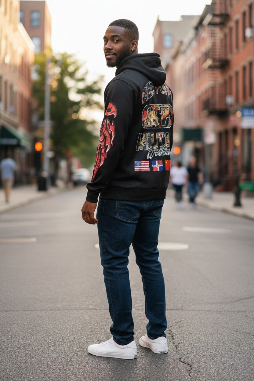 Red Poppy Hoodie for Men - Black