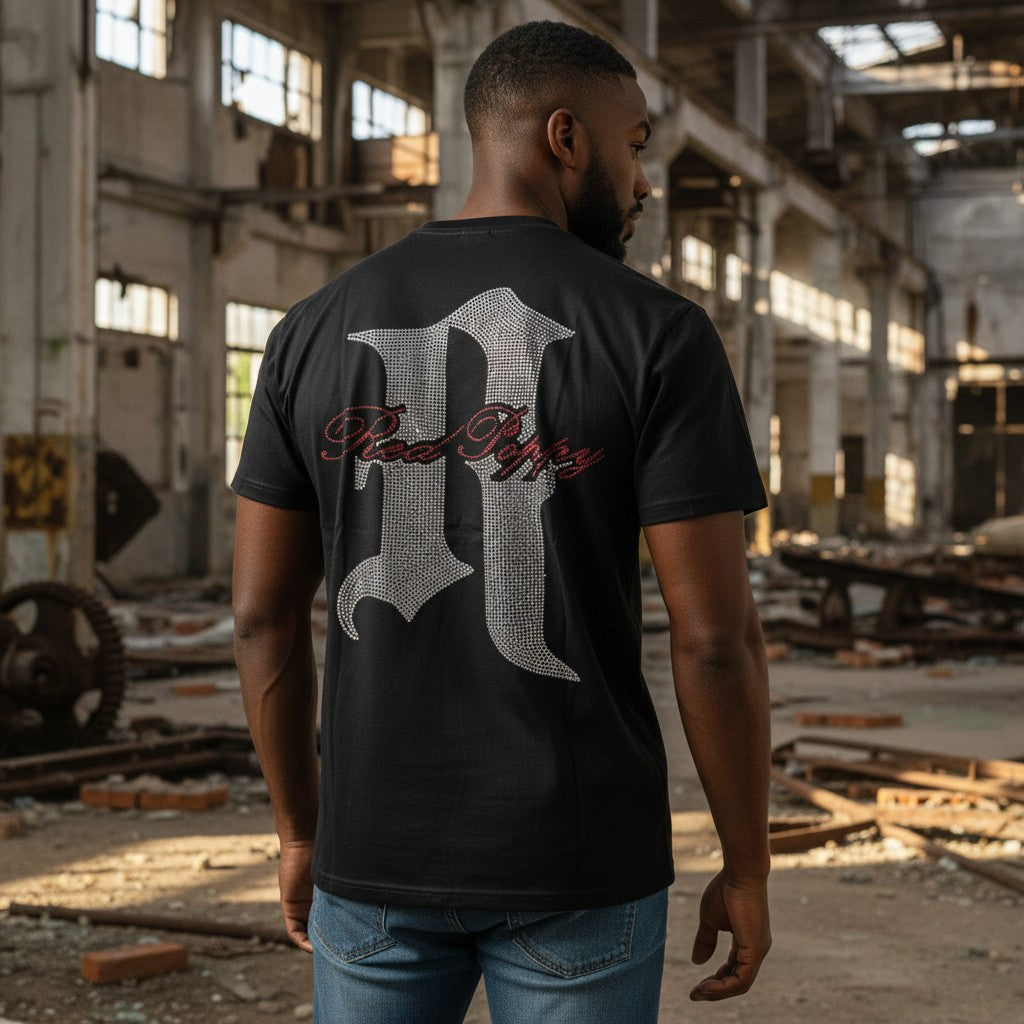 Red Poppy Men's Black T-Shirt