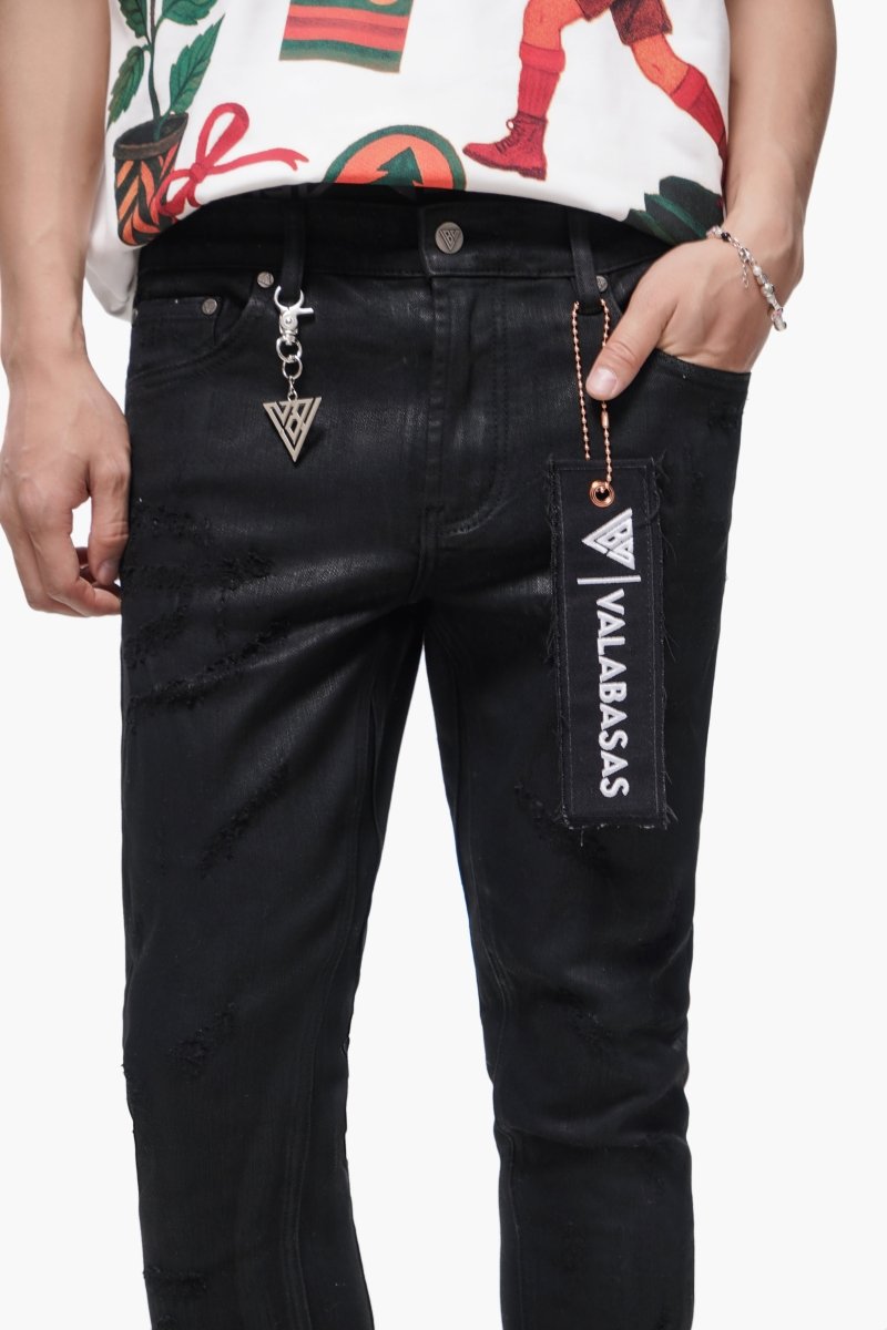 Wired Black Waxed Stacked Jeans - Valabasas