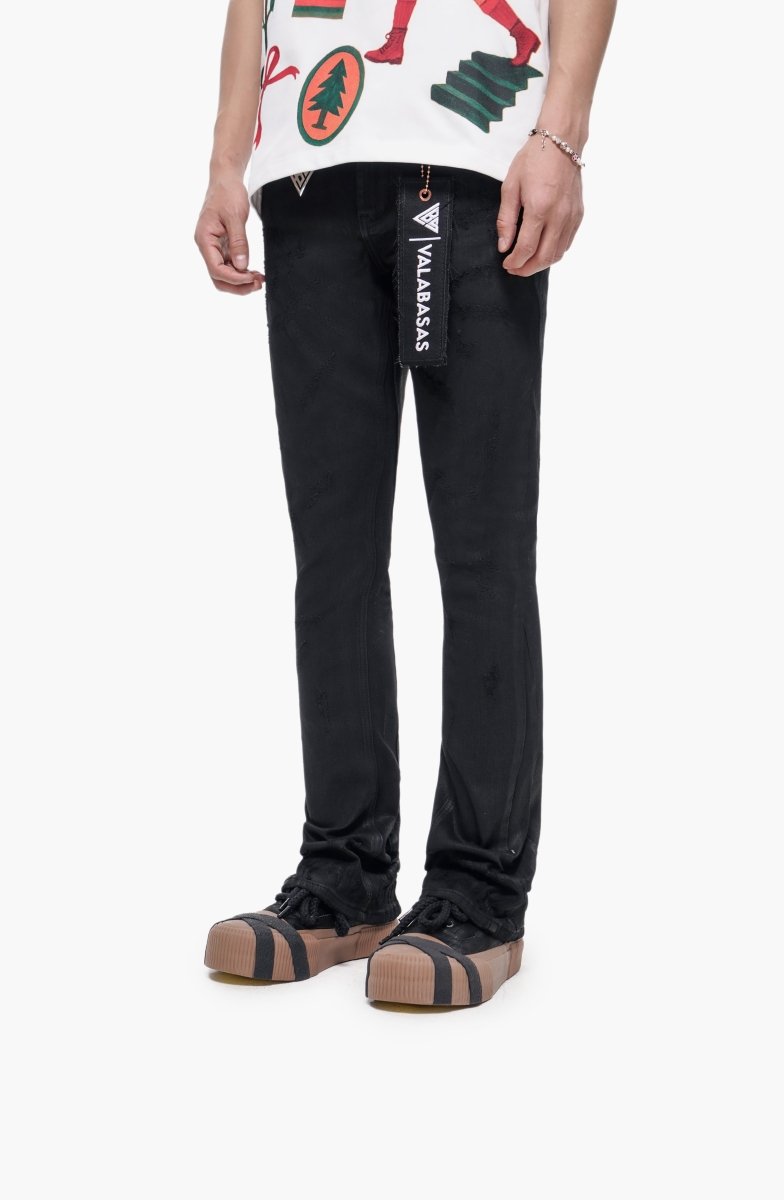 Wired Black Waxed Stacked Jeans - Valabasas