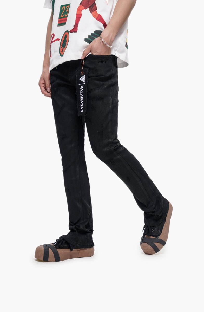 Wired Black Waxed Stacked Jeans - Valabasas