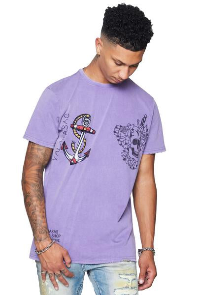 0242WILL87 "ANCHORED TAT" TEE VINTAGE PURPLE