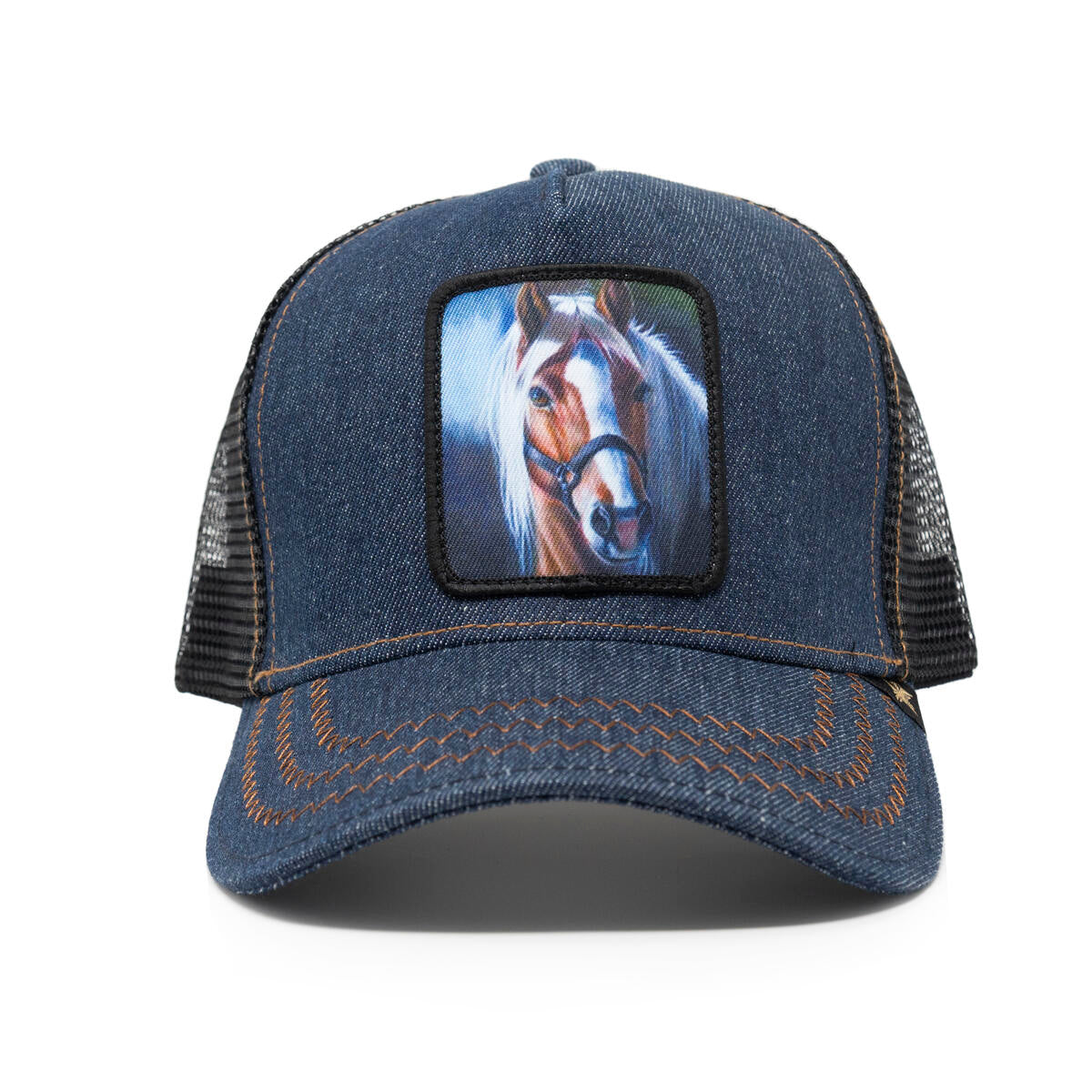 Gold Star Horse Trucker Hat - Blue