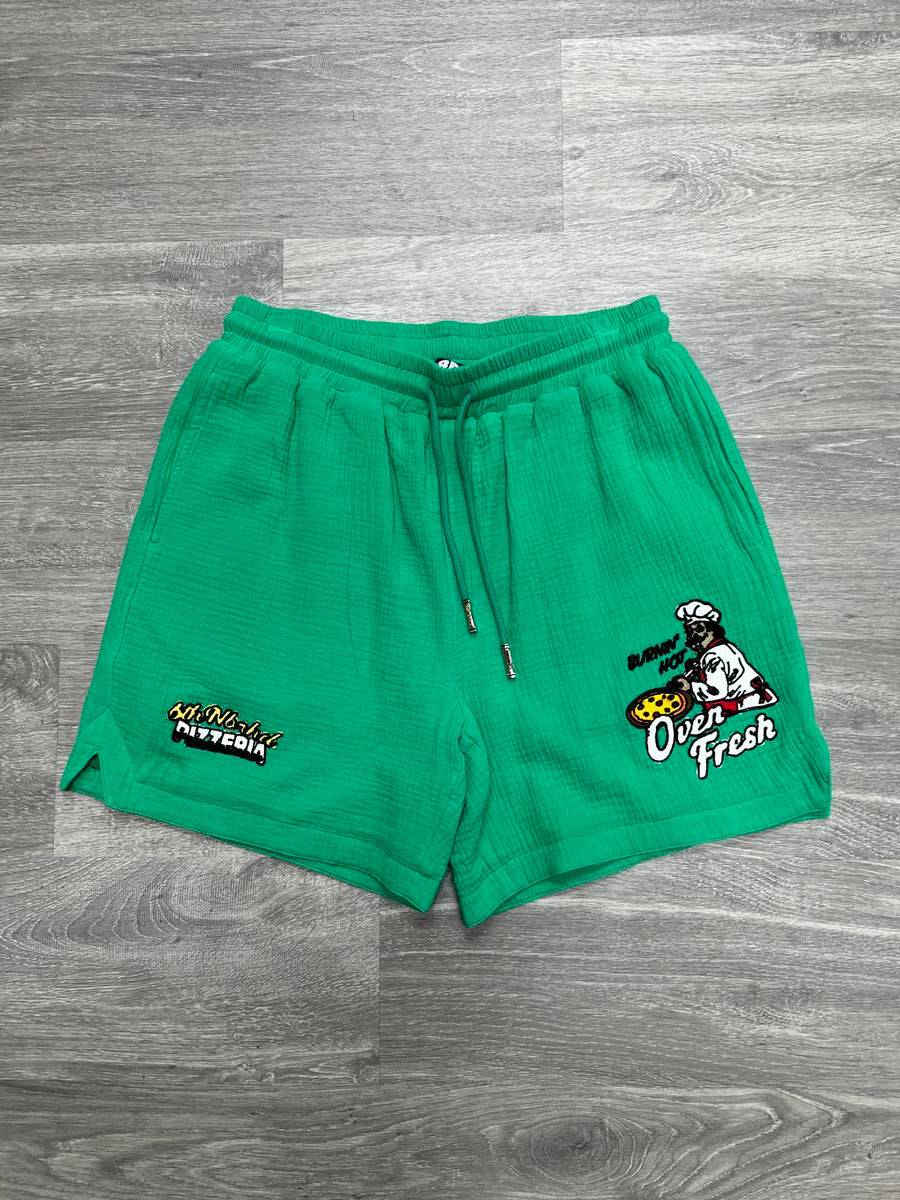 6TH-S2701 "NBRHD PIZZA" SHORTS - GREEN