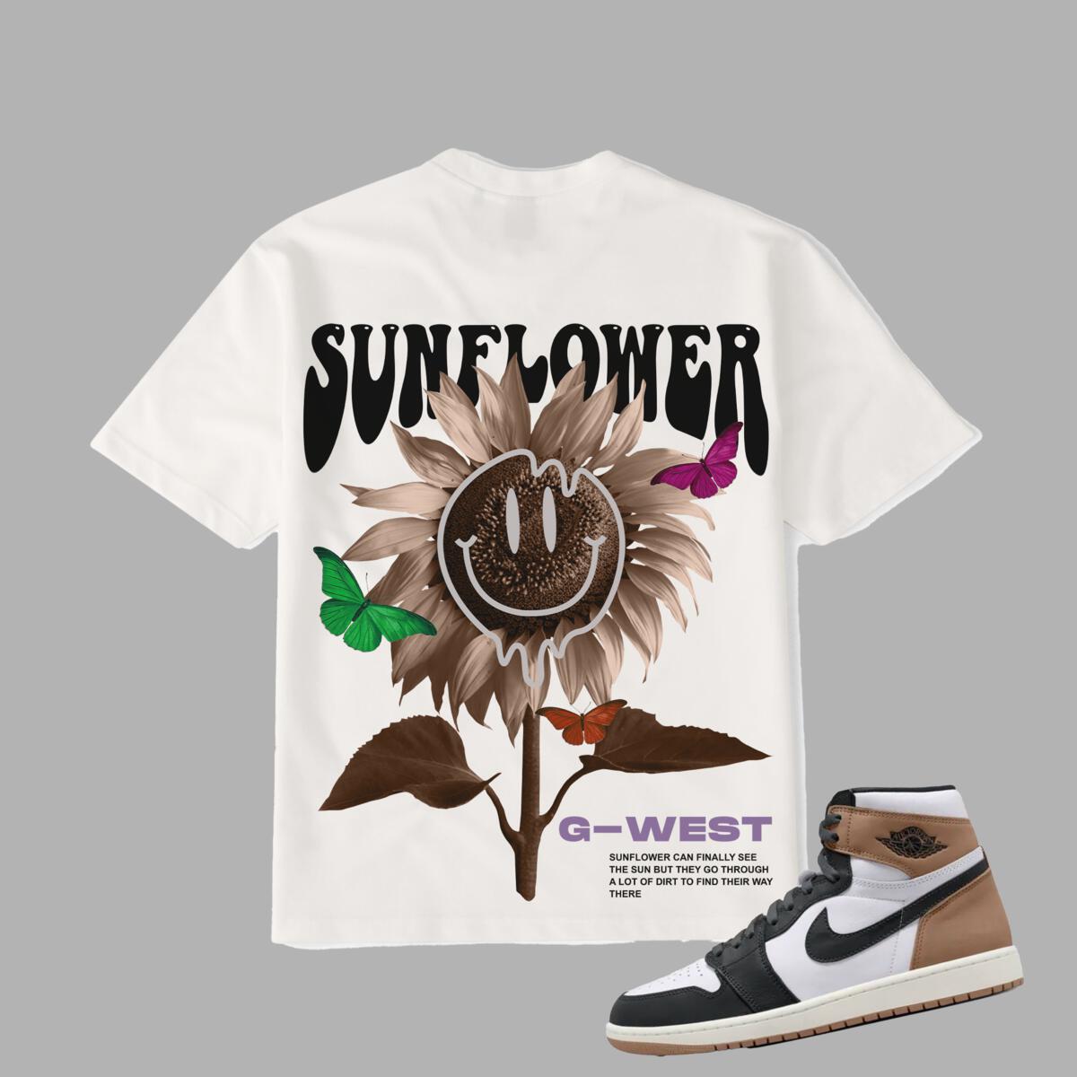 GWPPT9025 SUNFLOWER TEE WHITE  LATTE